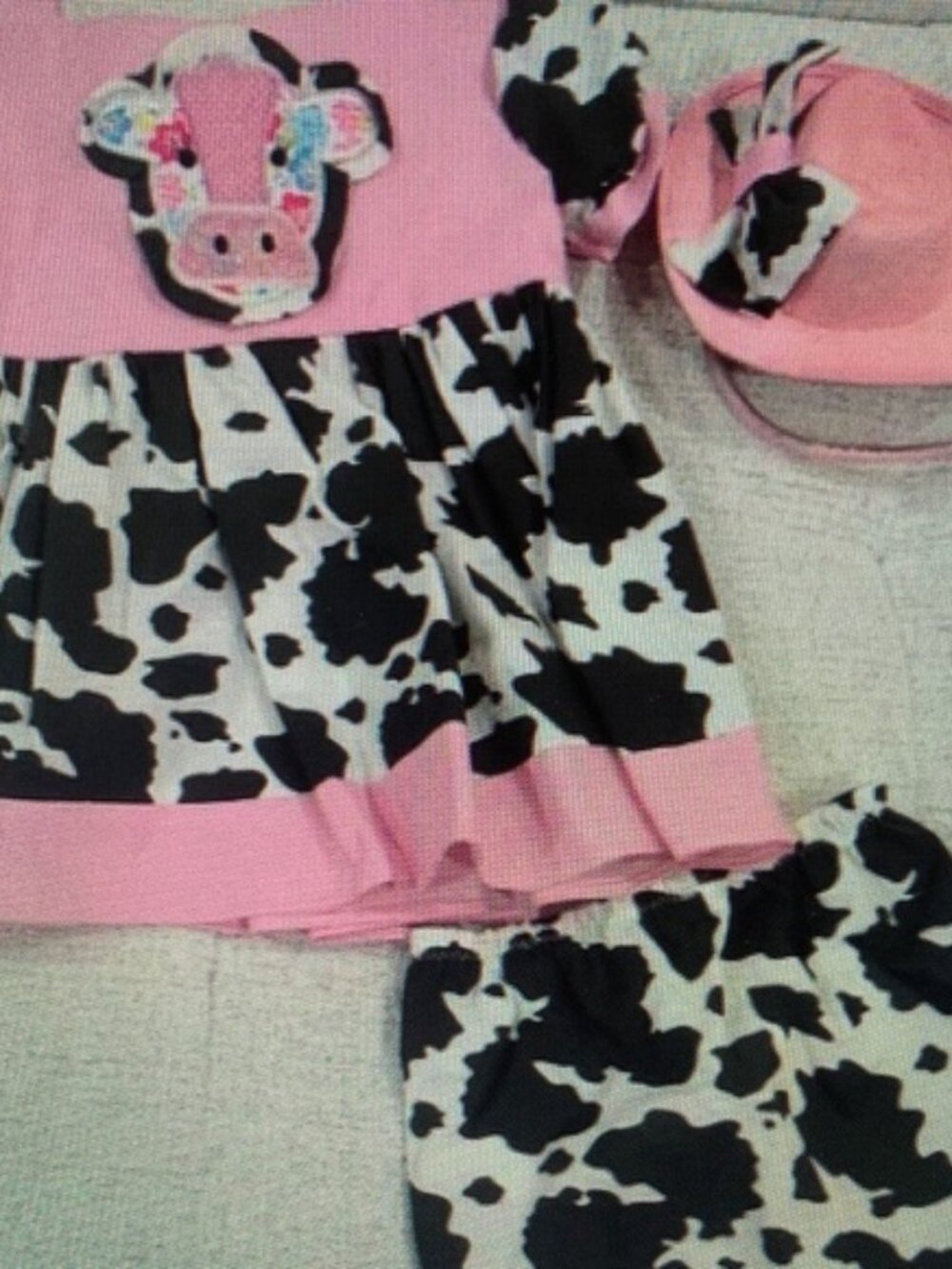 Girls Pink Cow-Print Pajama Set with Hat